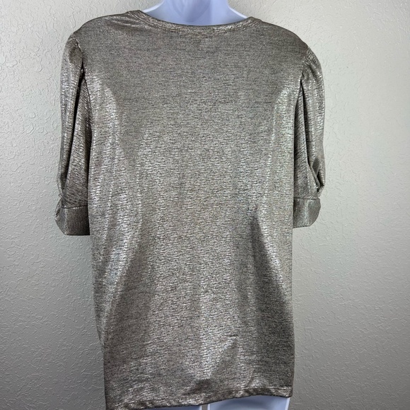 Kim & Cami Puff-sleeve‎ pewter metallic Twist-sleeve blouse, M - Picture 4 of 5